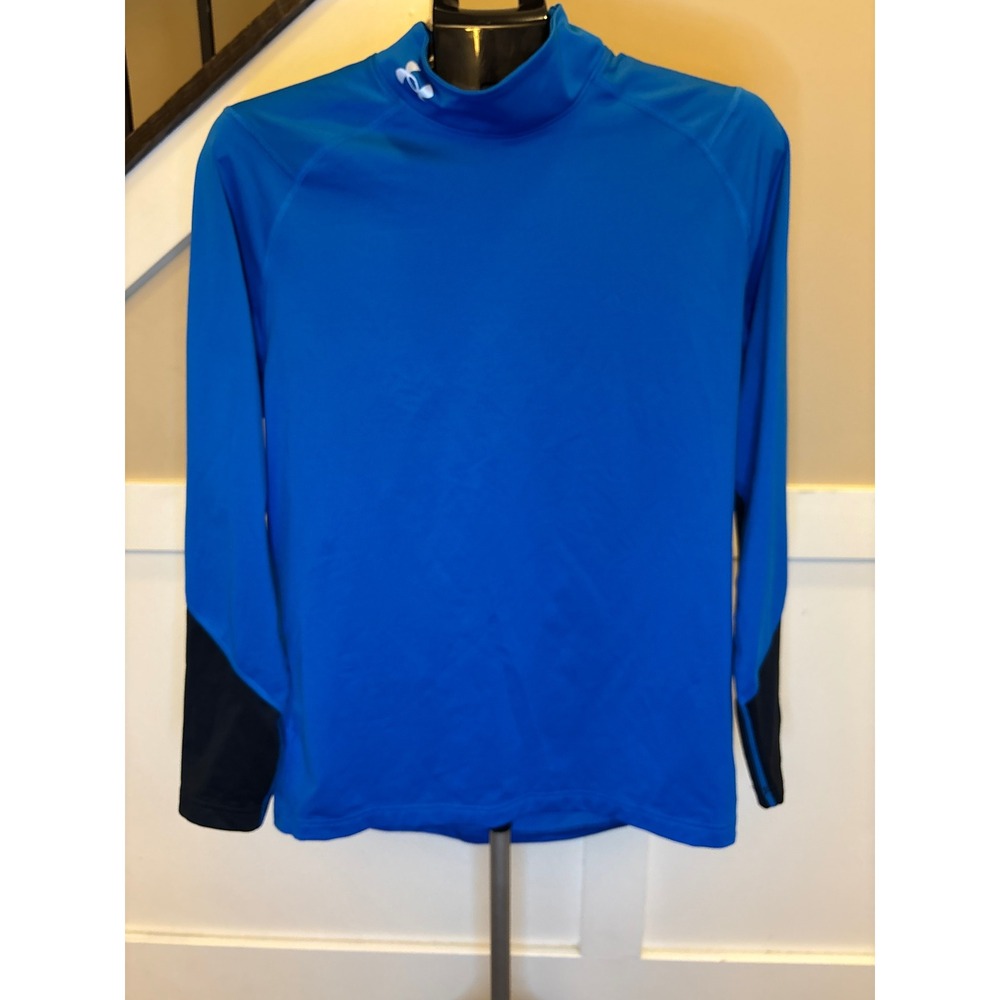 Under Armour ColdGear Mens Blue Mock Neck Fitted Long Sleeve Base Layer Top L